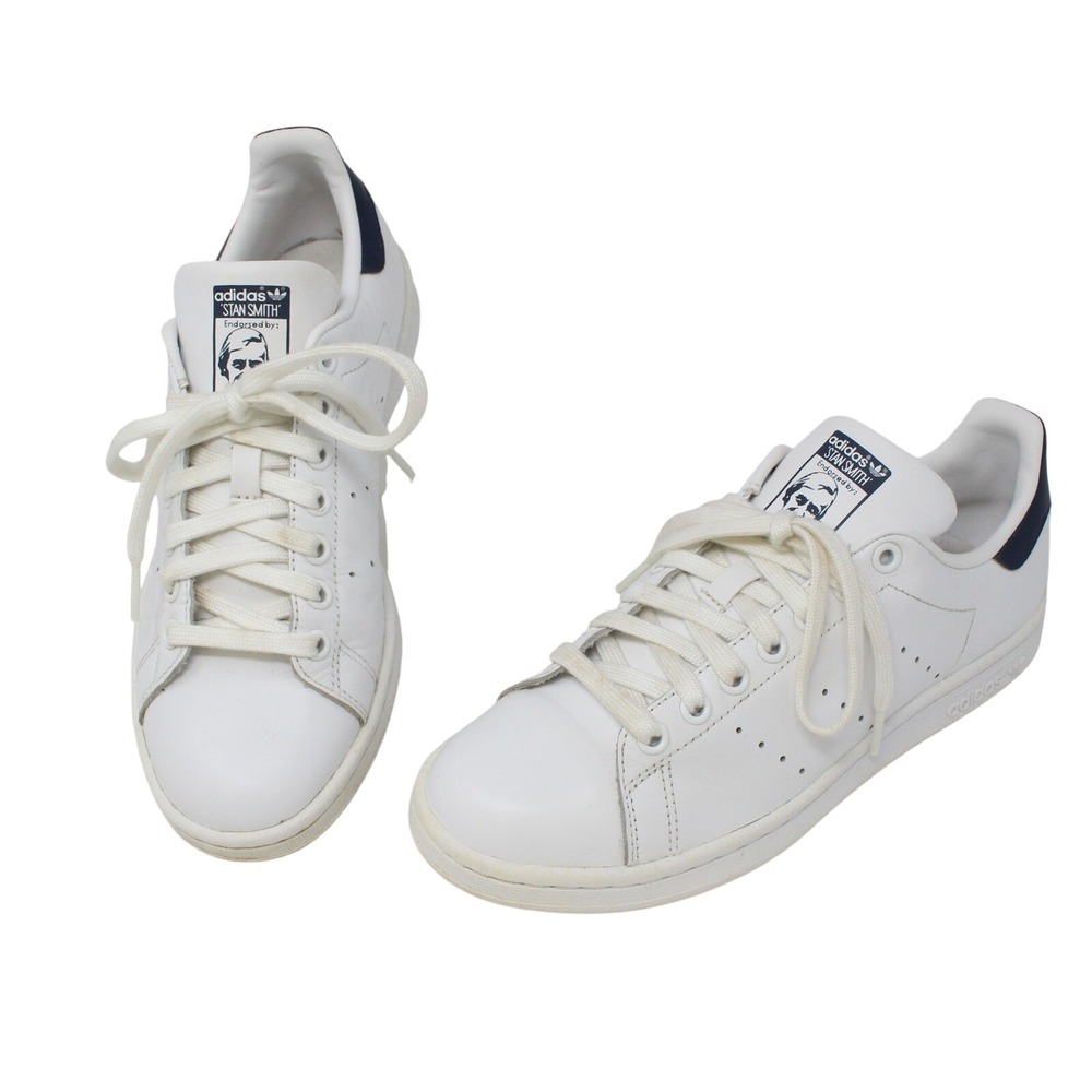Adidas Originals x‎ Stan Smith Leather Sneakers White Dark Blue Size 6.5